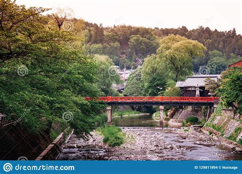 Red Nakabashi Bridge Over Miyagawa River at Sanmachi Suji Old Ed ...