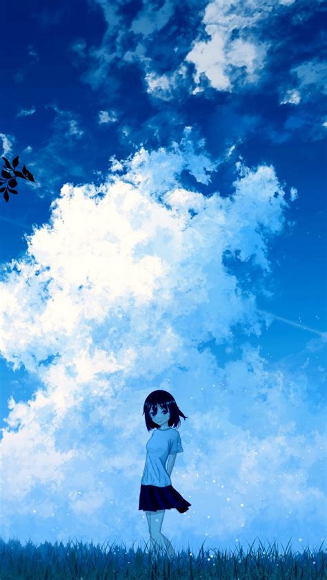 Download Wallpaper 800x1420 Anime Girl Sky Clouds
