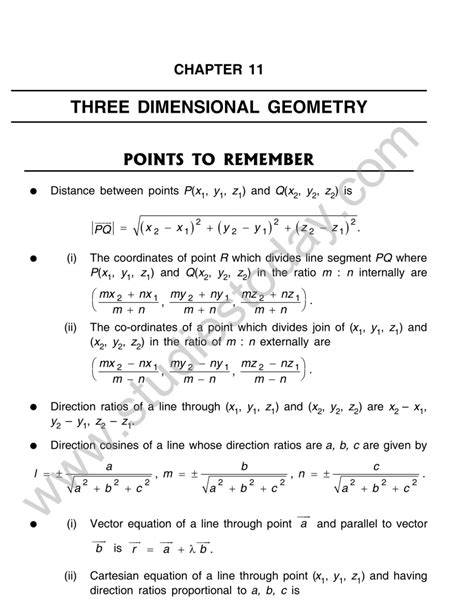 Cbse Class 12 Mathematics Three Dimensional Geometry Worksheet Set A