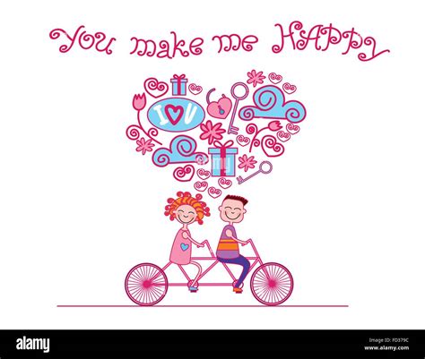 Couple Love Ride Tandem Bicycle Card Happiness Stock Vector Image And Art