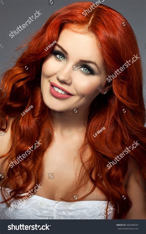 Beautiful Girl Long Wavy Hair Red Stock Photo 482098297