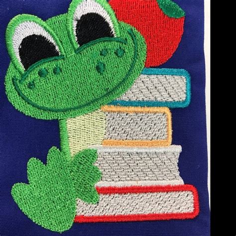Baby Frog With Books School Filled Machine Embroidery