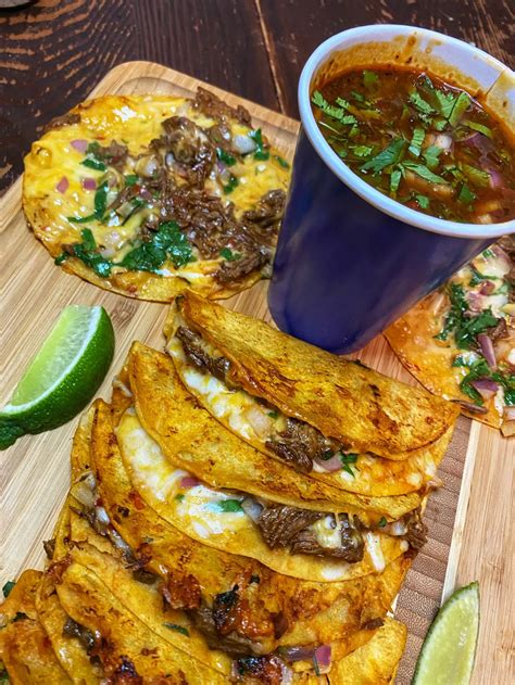 Birria Style Tacos With Comsome Mexican Food Recipes