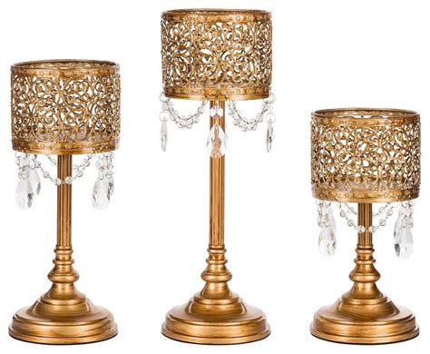 Victoria Gold 3 Piece Pillar Candle Holder Set Traditional