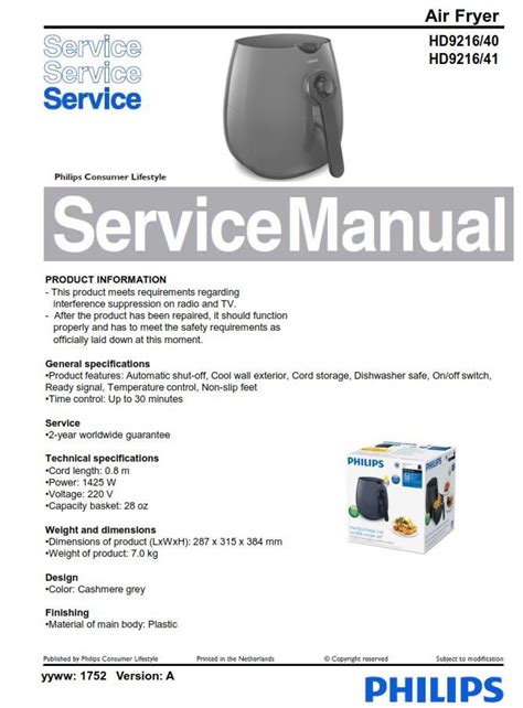 Push the power on/off button. Philips Airfryer HD9216 (40 + 41 series) Service Manual ...