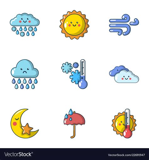 Meteorological Data Icons Set Cartoon Style Vector Image