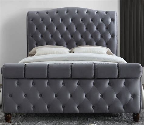 Colorado Grey Velvet Fabric Sleigh Bed Frame 5ft King Size
