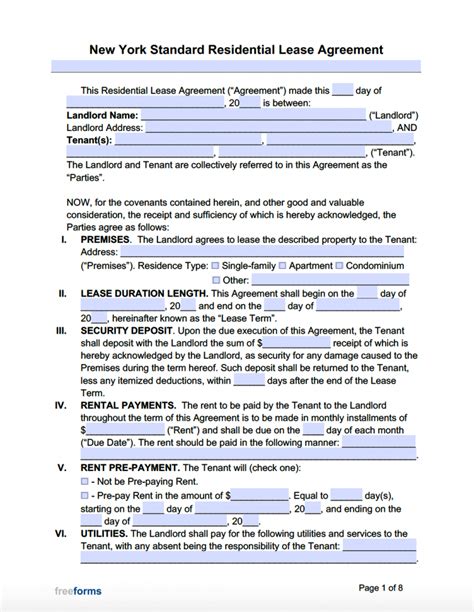 Free New York Standard Residential Lease Agreement Template Pdf Word