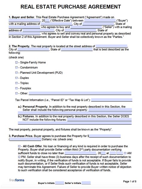 Free Real Estate Purchase Agreements Pdf Word