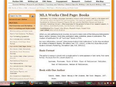 Full references in the works cited list. Using Purdue OWL as MLA and Bibliography resource - YouTube