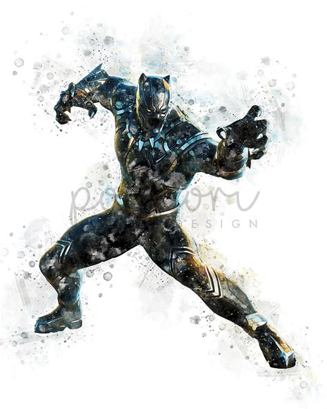 Black Panther Watercolor Wall Art Superhero Printable Etsy
