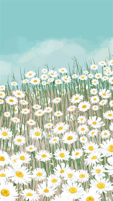Blooming White Daisy Flower Mobile Phone Wallpaper Vector Premium