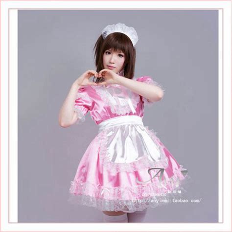 sissy maid pink satin lockable dress cosplay costume tailor made costumes reenactment theatre