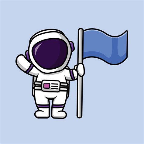 Cute Astronaut Holding Flag Cartoon Vector Icon Illustration Science