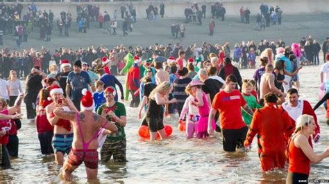 Hundreds Brave Boxing Day Dips In North East Bbc News