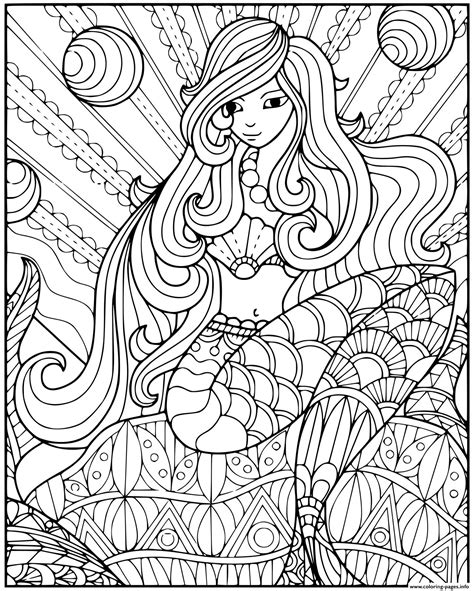 Enchanting Mermaid With Lots Of Patterns Coloring page Printable