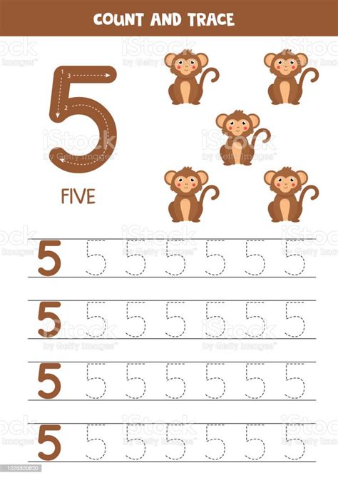 Worksheet For Learning Numbers With Cute Elephants Number 5 Stock