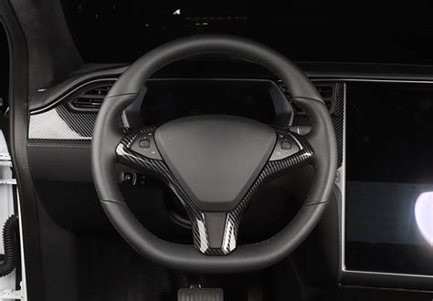 Carbon Fiber Steering Wheel Frame Cover Trim Fit For Tesla Model X S