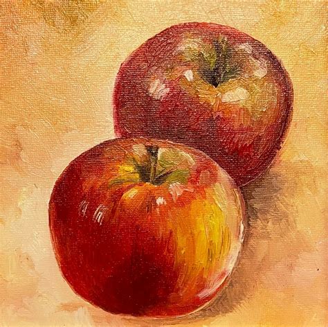 Apple Original Oil Painting A Day Still Life Signed Fruit 5x5 2020