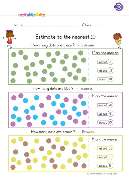 Math worksheets and topics for first grade. 1st Grade Math Estimation Worksheets PDF | Rounding and ...