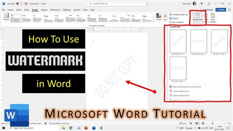 How To Use Watermark In Microsoft Word 2016 Tutorial Youtube
