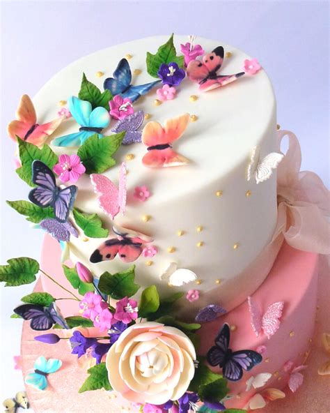 2 Tier Butterfly And Flowers Cake Karens Cakes