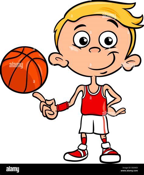 Cartoon Illustration Of Funny Boy Basketball Player With Ball Stock