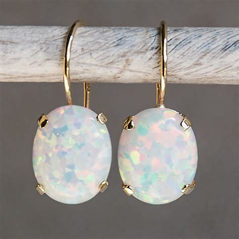 14K Gold Earrings Opal Earrings Opal Jewelry October Etsy