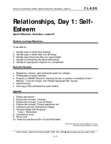 Lesson 3 Relationships Day 1 Self Esteem Lesson Plan For 9th 12th Grade Lesson Planet