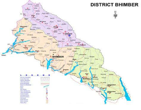 Map Showing Bhimber District Azad Jammu And Kashmir Pakistan