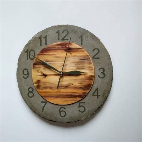 Industrial Style Concrete Wooden Round Clock With Numbers Etsy In