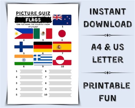 Printable Flags Quiz Name The Country Pub Quiz Picture Etsy Uk