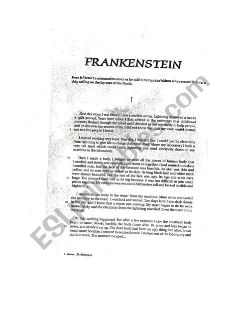 Reading Frankenstein Part 2 Esl Worksheet By Teacher974
