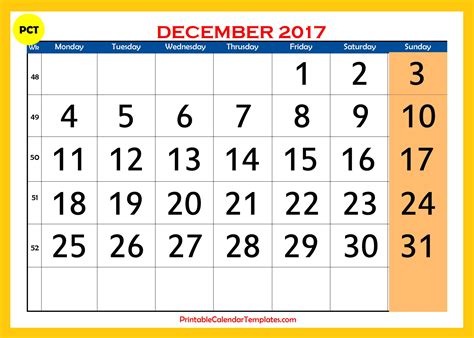 December 2017 Calendar Printable Printable Calendar Templates