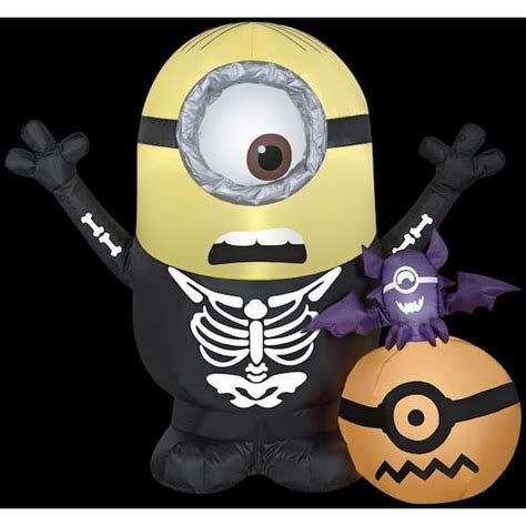 Gemmy 3 Ft Tall Inflatable Airblown Minion Skeleton With Pumpkin Sm
