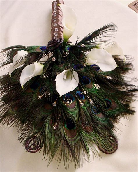 Peacock Weddings Feather Fan Bridal Bouquet Callas Crystals Wedding