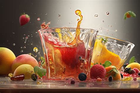 Glass Of Juice With Fruits And Berries On The Table Drink Splash Of