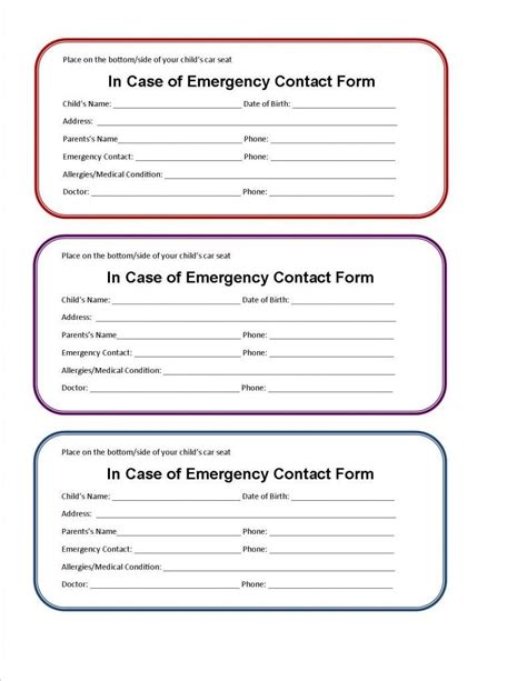 Emergency Contact Card Template Word Printable Word Searches