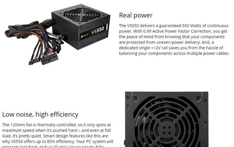 New Corsair Vs550 550w Gaming Power Supply Quiet Cooling 85 Efficiency