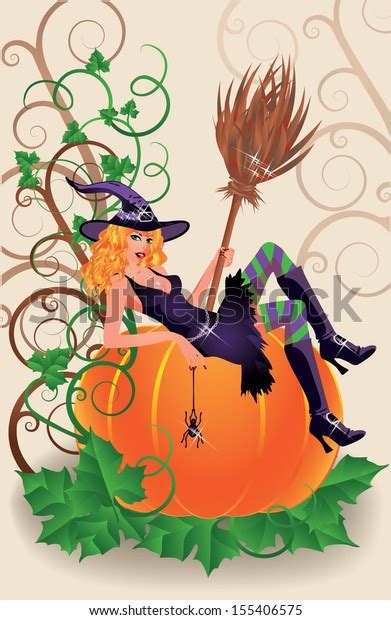 Halloween Sexual Witch Pumpkin Vector Illustration Vector De Stock Libre De Regalías
