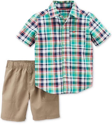 Carters 2 Pc Plaid Cotton Shirt And Shorts Set Baby Boys Toddler Swag