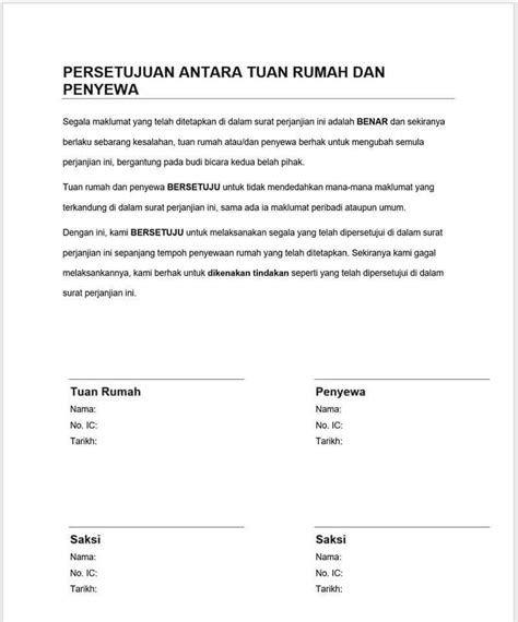 Salinan surat perjanjian sewa rumah boleh edit. Contoh Surat Perjanjian Sewa Rumah, Pimilik WAJIB Buat