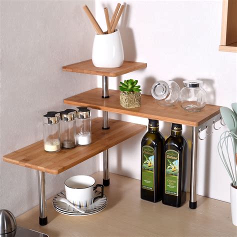 A wide variety of kitchen storage options are available to you, such as feature, plastic type, and tools type. 3 Tier Kitchen Desktop Corner Shelving Unit Bamboo and ...