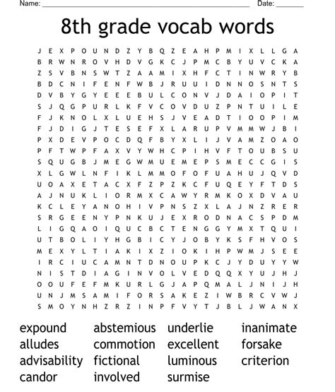 8th Grade Vocab Words Word Search Wordmint