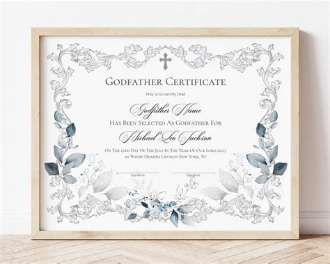 Baptism Godmother And Godfather Certificate Template Baptism Etsy
