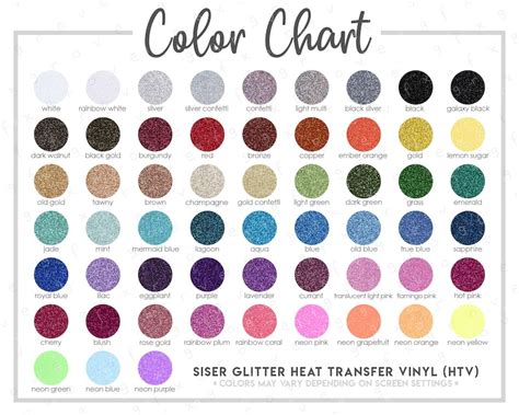 Siser Glitter Htv Color Chart 57 Colors Semi Editable Psd Etsy
