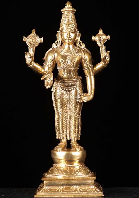 Sold Standing Golden Bronze Vishnu 12 74b14 Hindu Gods And Buddha Statues