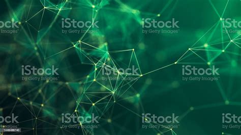 Abstract Green Background With Moving Lines And Dots The Concept Of Big