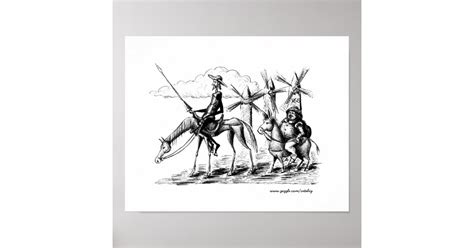 Don Quixote And Sancho Panza Ink Pen Drawing Art Poster Zazzle