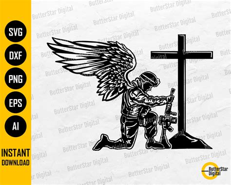 Angel Soldier Kneeling At Cross Svg Army Svg Dog Tag Rifle Etsy Ireland